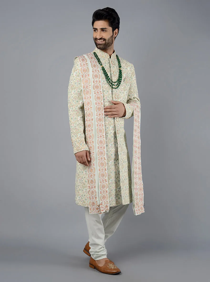 Cream & Sage green Sherwani | TULA