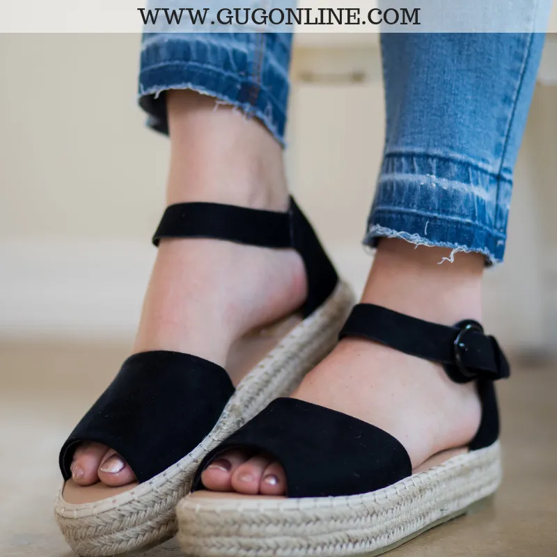 DAMAGED | SIZE 6 Not A Drille Platform Espadrille Sandals in Black