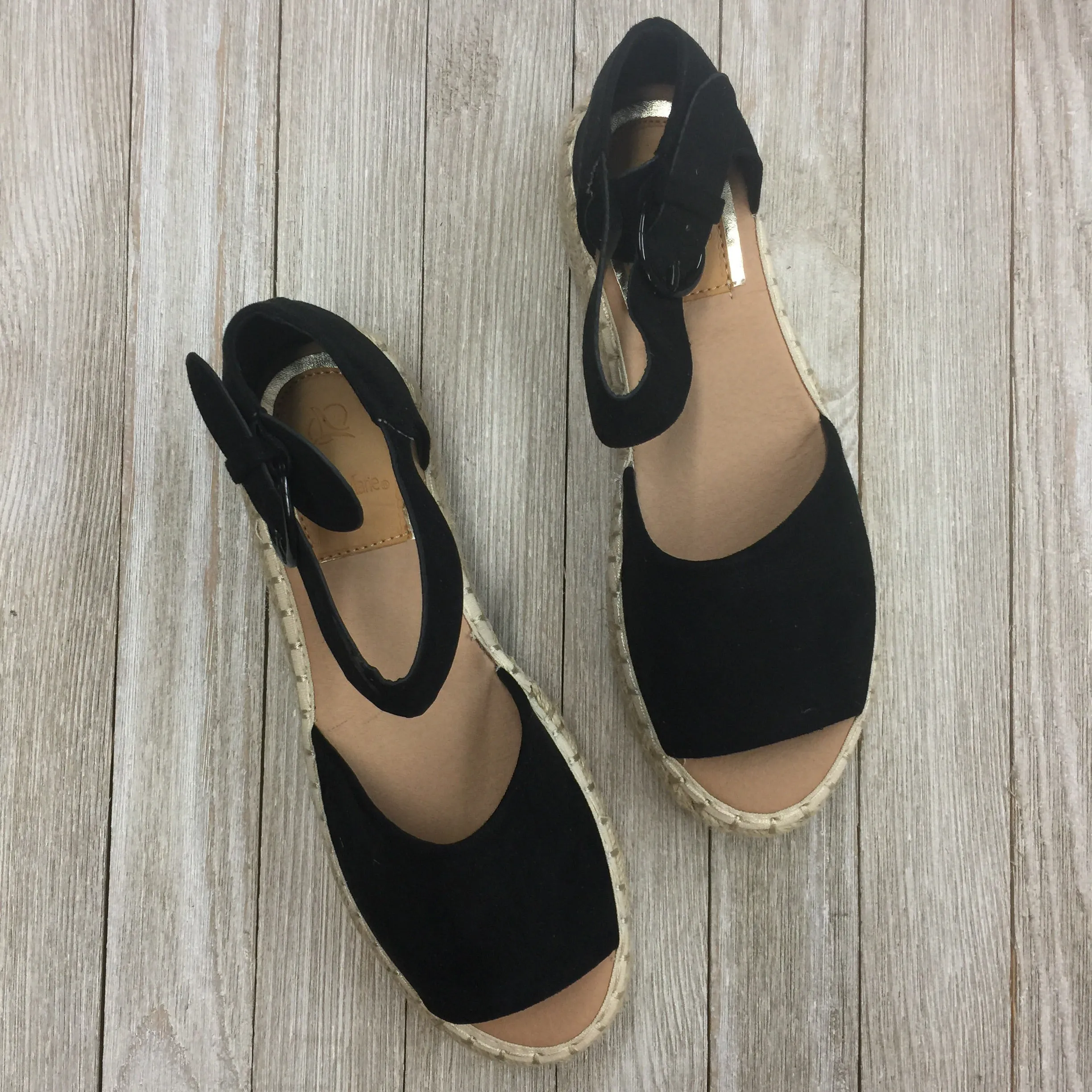 DAMAGED | SIZE 6 Not A Drille Platform Espadrille Sandals in Black