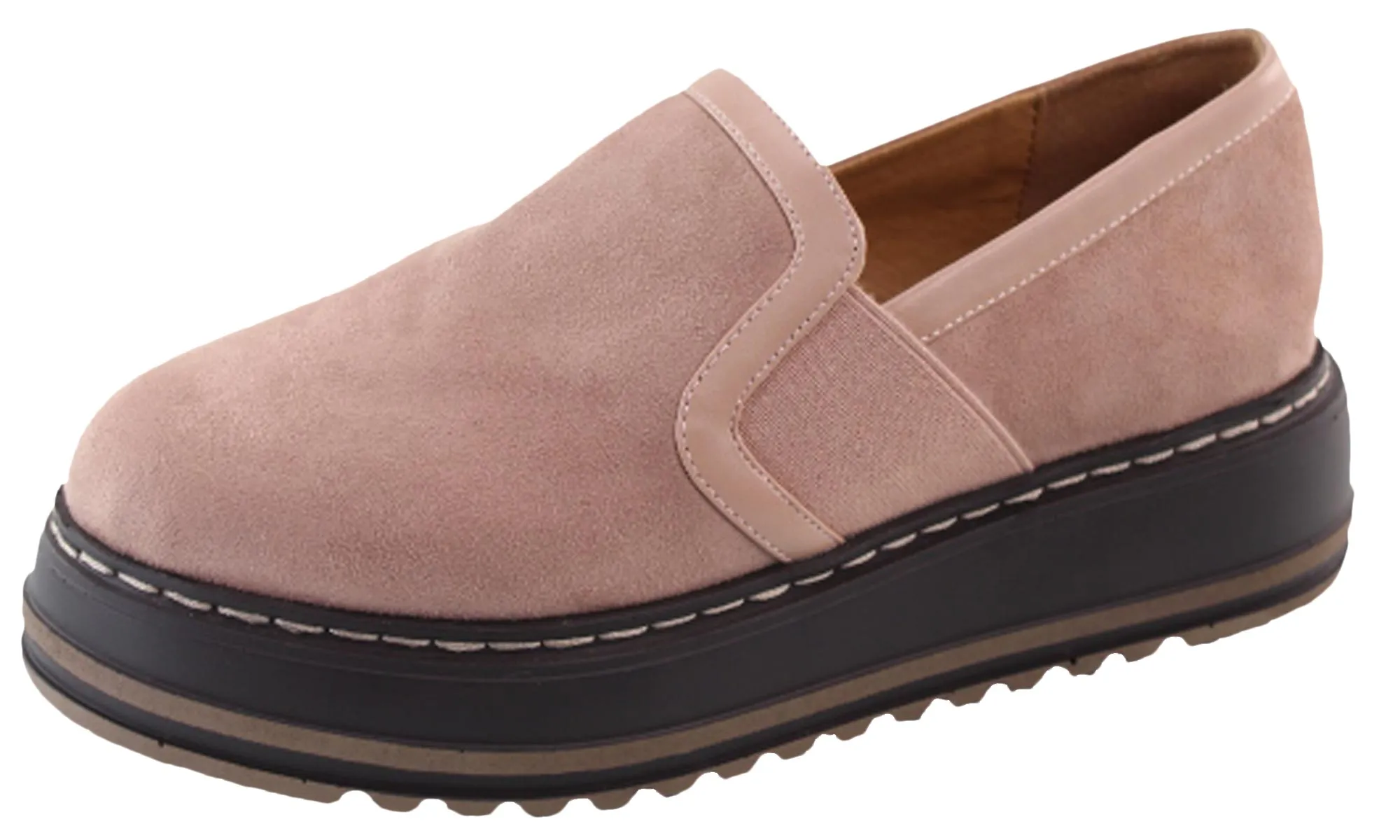 DBDK Women's Slip On Stretch Platform Creeper Loafer