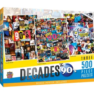 Decades - The 90's 500 Piece Jigsaw Puzzles 3 Pack