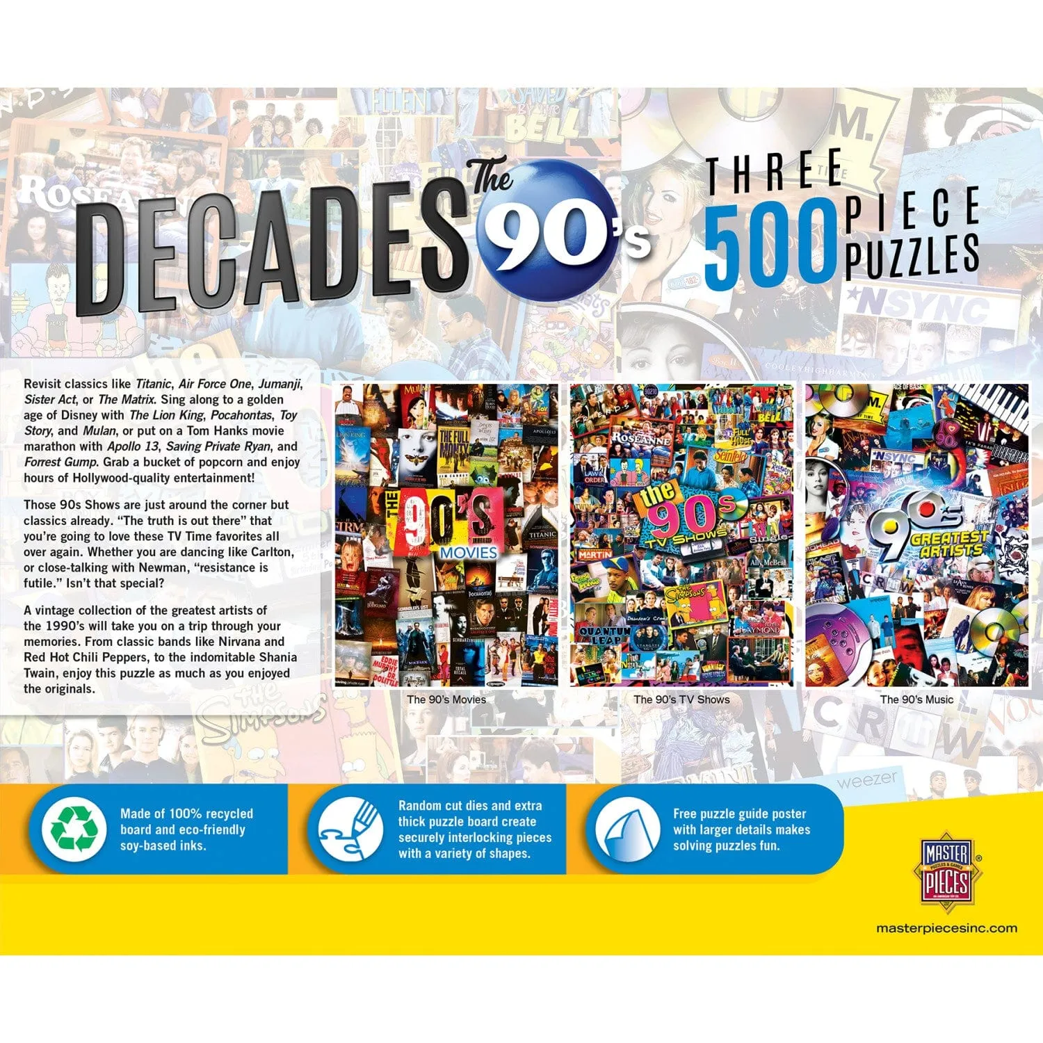 Decades - The 90's 500 Piece Jigsaw Puzzles 3 Pack