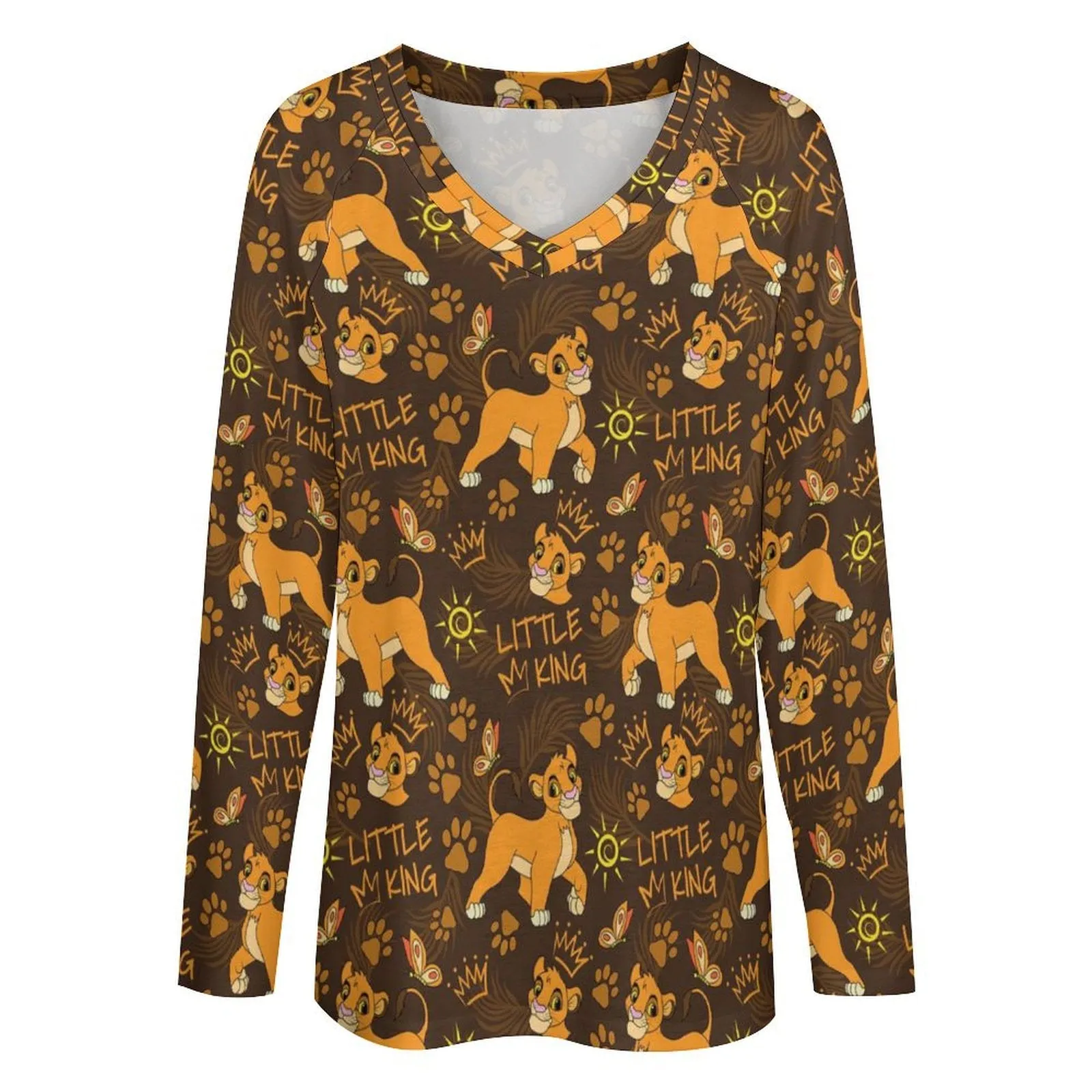 Disney Lion King Little King Long Sleeve Loose V-Neck Tee