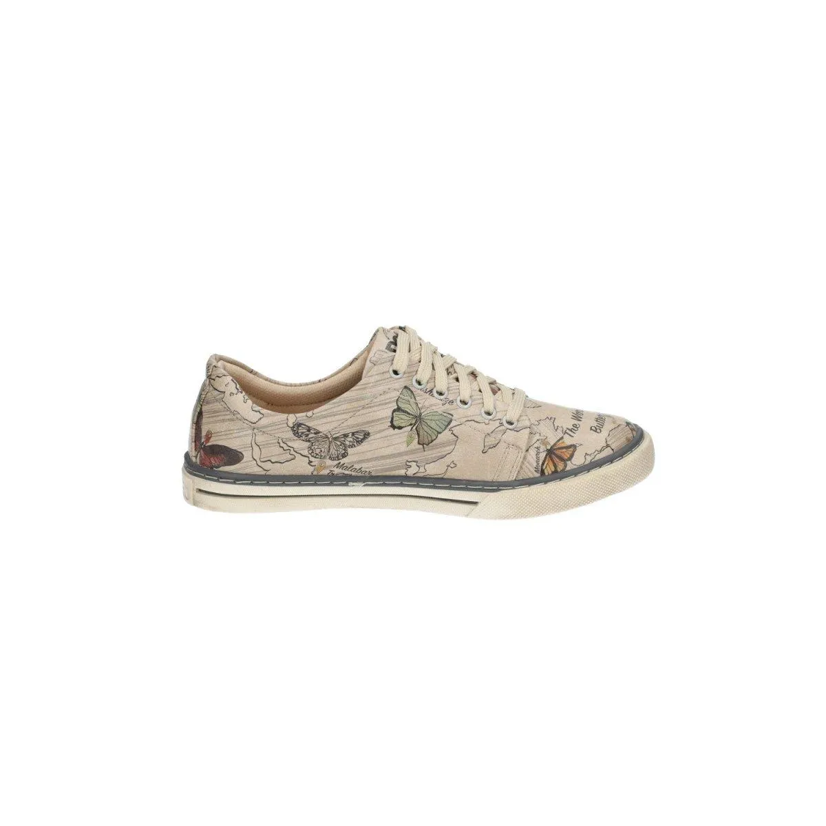 Dogo The World Of Butterflies Design Low-Top Sneakers Leather Beige Colour For Women