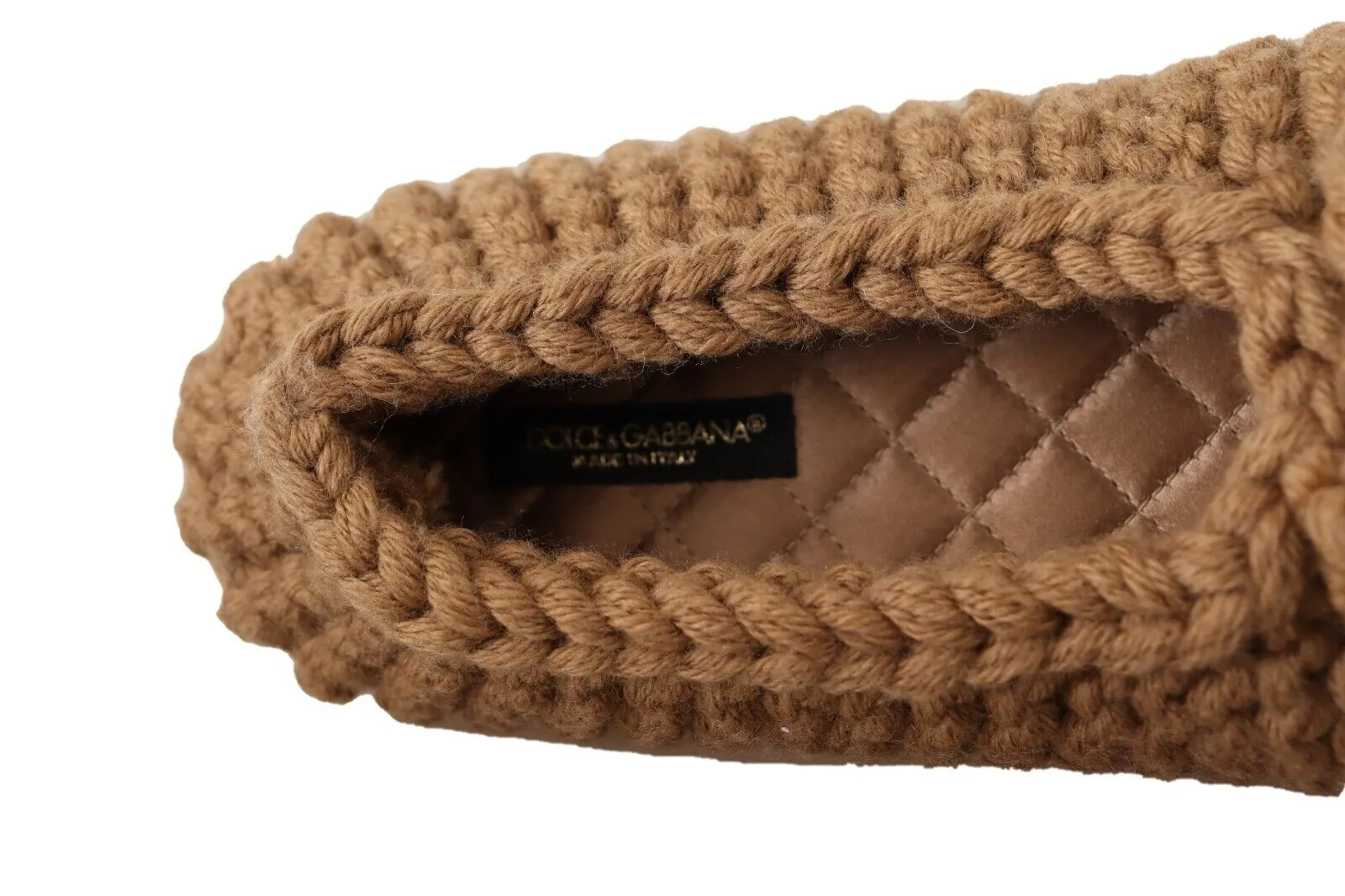 Dolce & Gabbana Brown Slip On Ballerina Flats Wool Knit Shoes