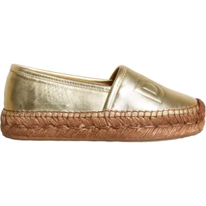 Dolce & Gabbana Gold Leather Loafers Flats Espadrille Shoes