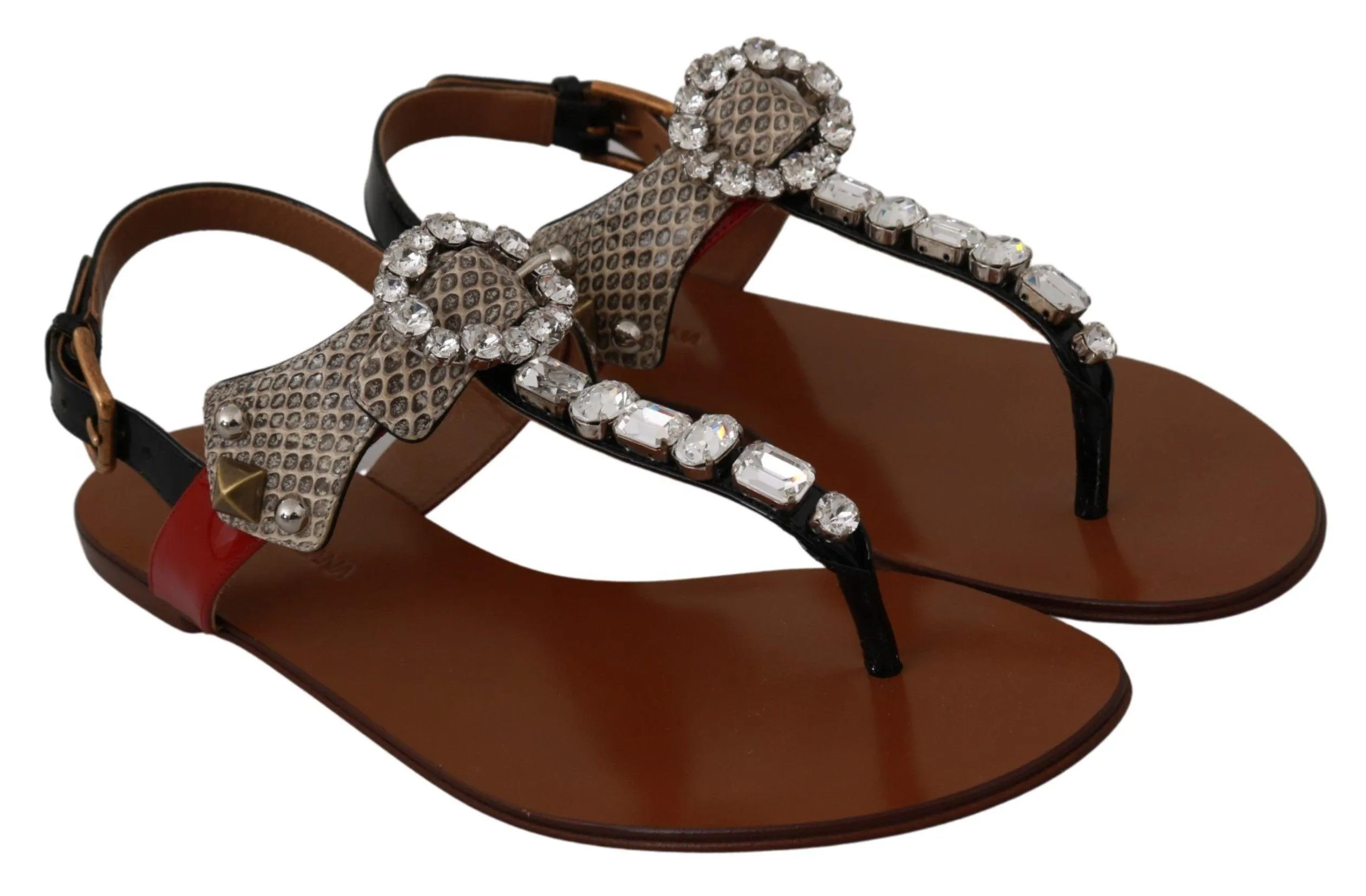 Dolce & Gabbana Leather Ayers Crystal Sandals Flip Flops Shoes