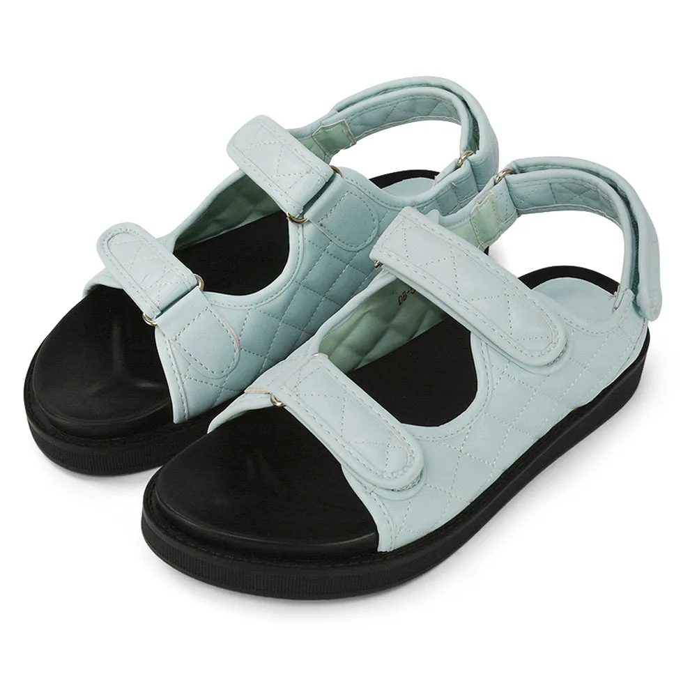 Erina Quilted Double Strap Flat Dad Sandals In Black Synthetic Leather