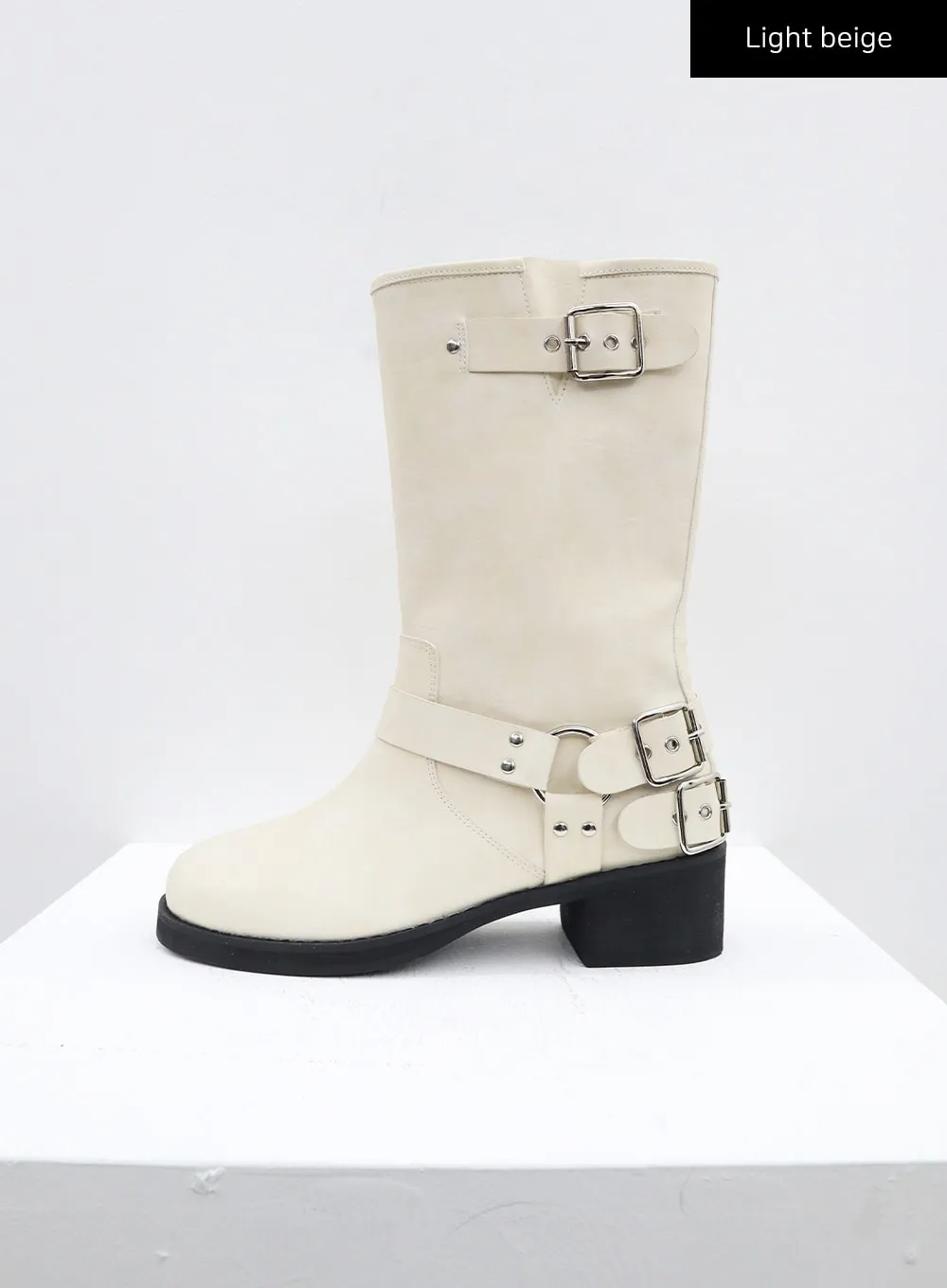 Faux Leather Studded Buckle Boots CO313