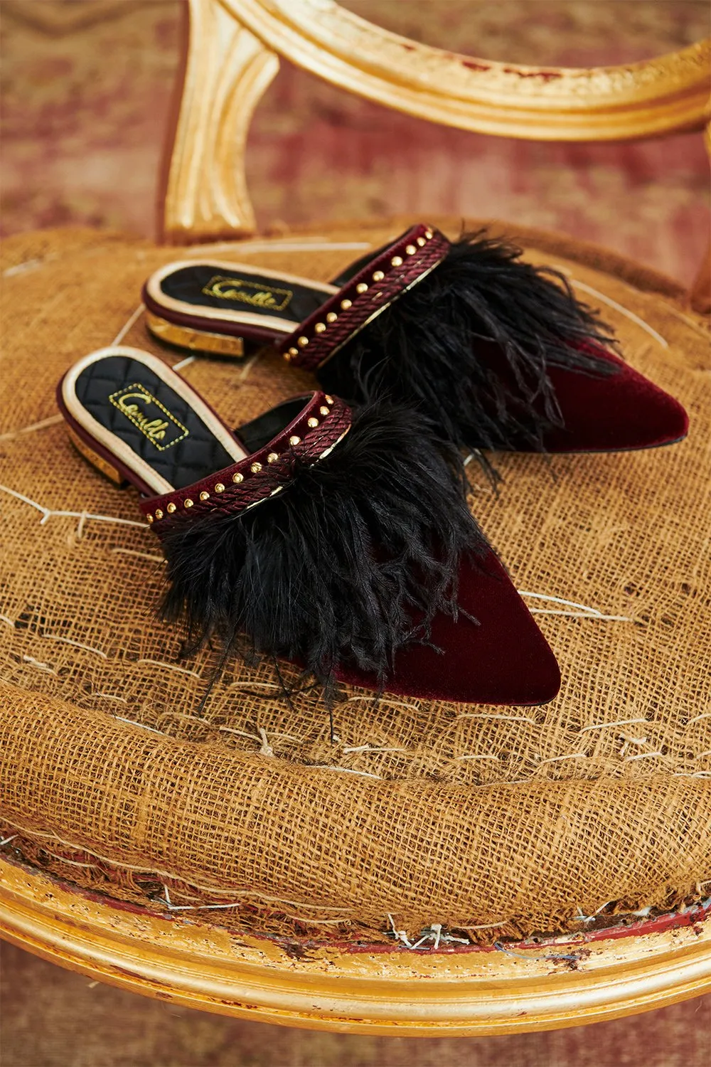 FEATHER SLIPPER BURGUNDY