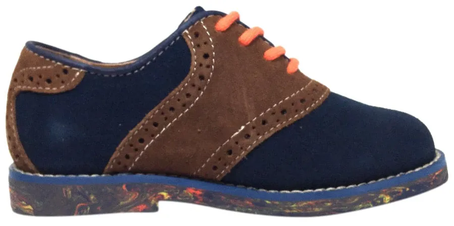 Florsheim Boy's Kennett Jr. II Navy Blue Brown Suede Marble Bottom Classic Lace Up Oxford Shoes