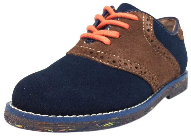 Florsheim Boy's Kennett Jr. II Navy Blue Brown Suede Marble Bottom Classic Lace Up Oxford Shoes