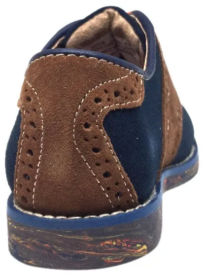 Florsheim Boy's Kennett Jr. II Navy Blue Brown Suede Marble Bottom Classic Lace Up Oxford Shoes