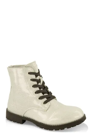 Girls Studded Trim Glitter Combat Boots