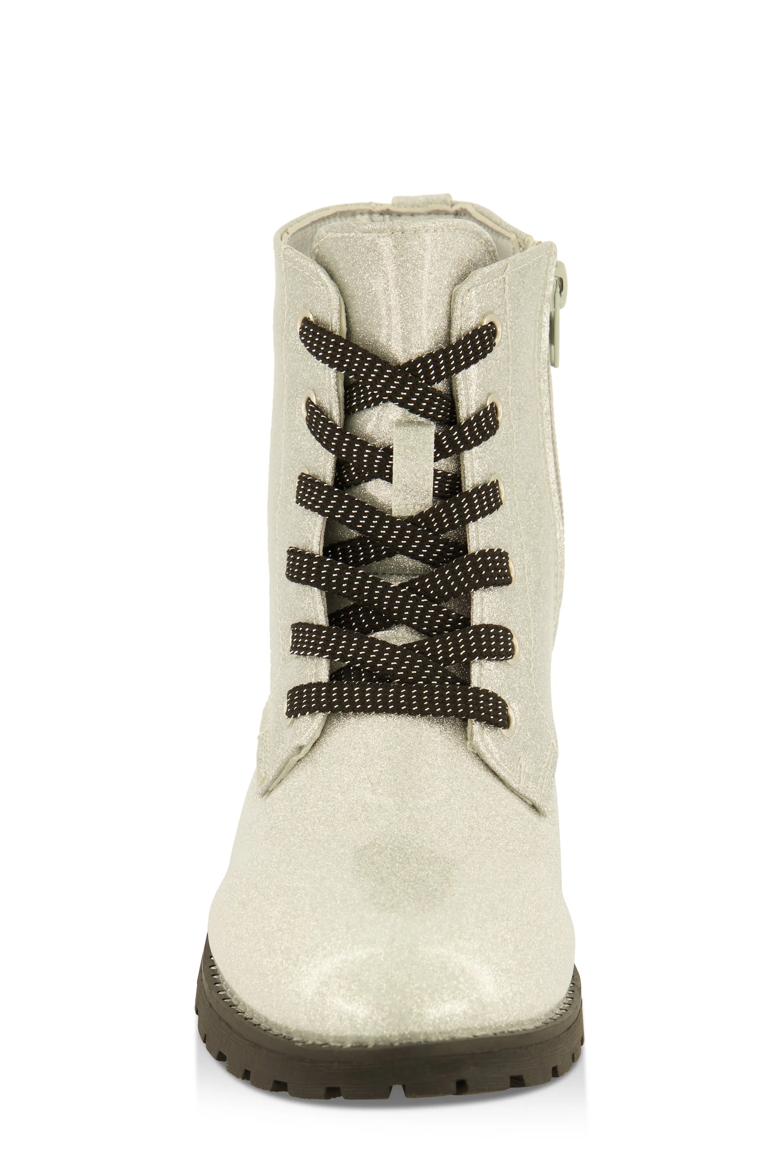 Girls Studded Trim Glitter Combat Boots