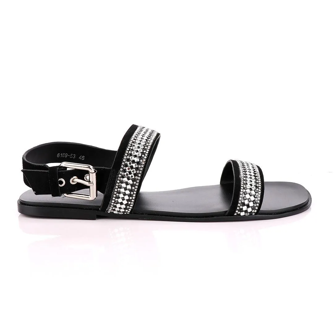 Giuseppe Zanotti Black studded Silver stone Sandal