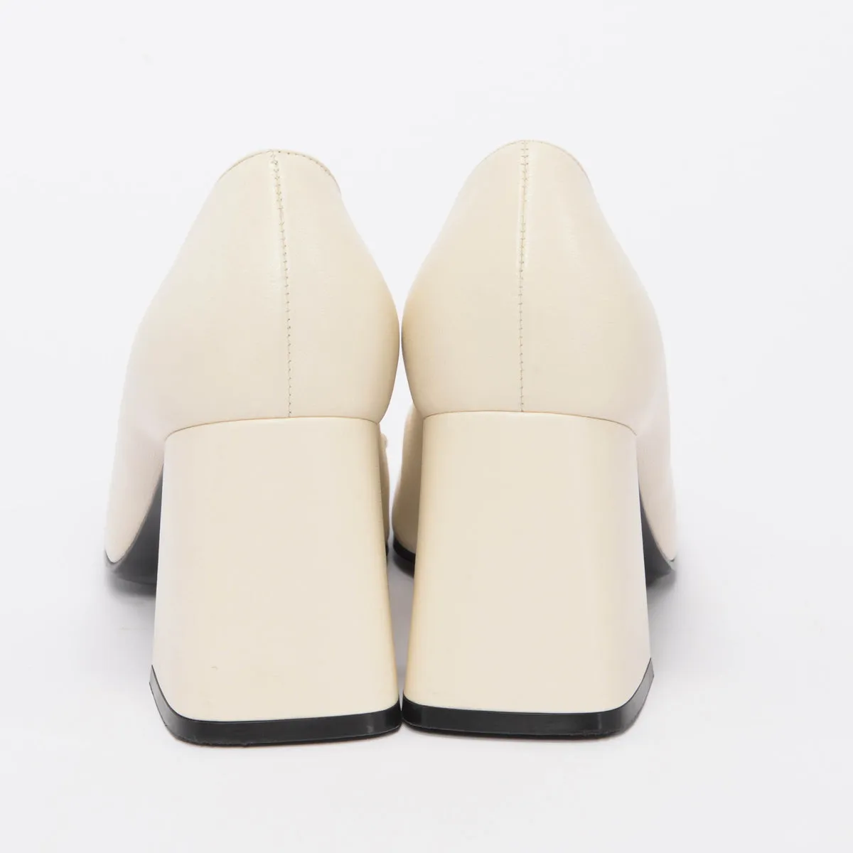 Gucci White Calfskin Horsebit Mid-Heel Pumps 40.5