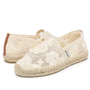 Handmade Women’s Slip-On Espadrille Mesh Loafers Flats in Beige-A01129W