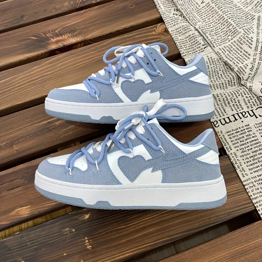 Hnzxzm Summer  Sneakers Girly Heart Fashion Blue Casuals Sneakers New Couple Trend Lace-up White Shoes Sneakers Women Shoes