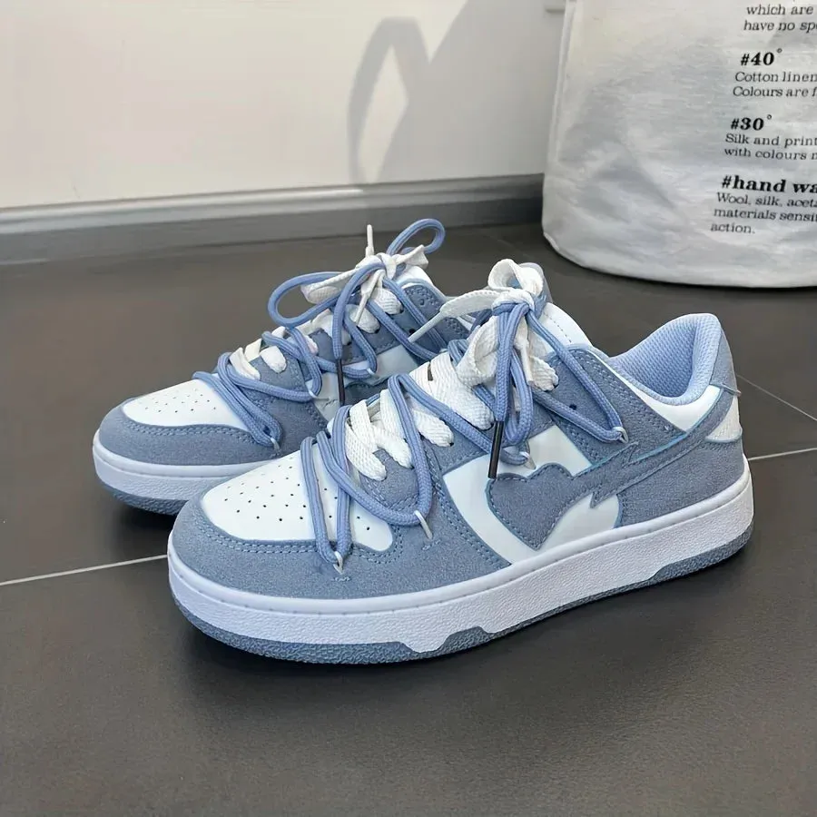 Hnzxzm Summer  Sneakers Girly Heart Fashion Blue Casuals Sneakers New Couple Trend Lace-up White Shoes Sneakers Women Shoes