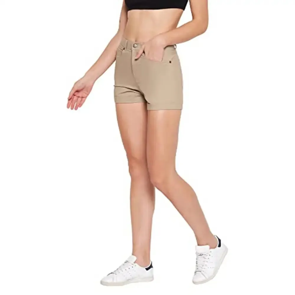 HYPERNATION Khaki Cotton Twill Lycra Women's Shorts