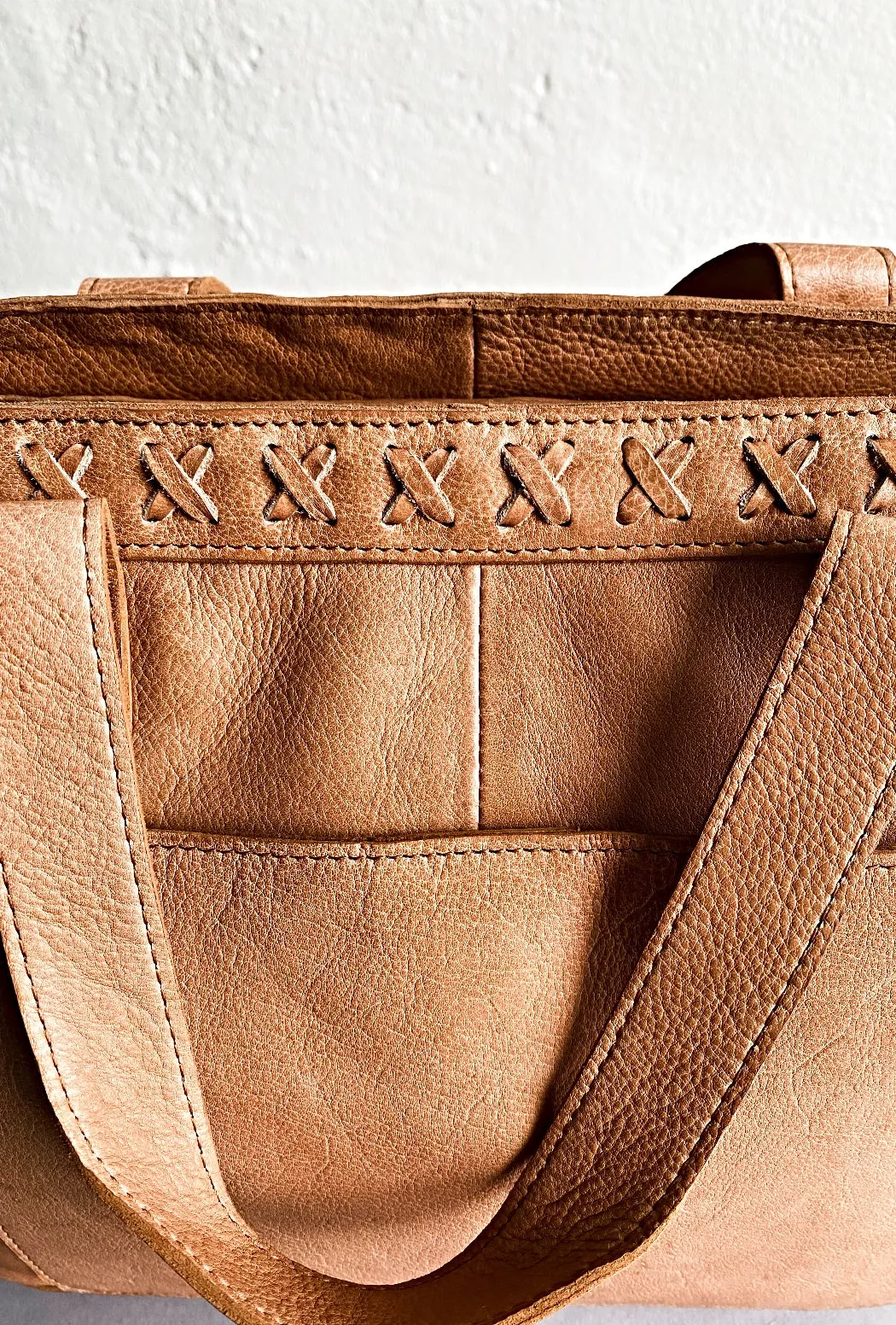 Iris Leather Cross-Body Tote, Tan