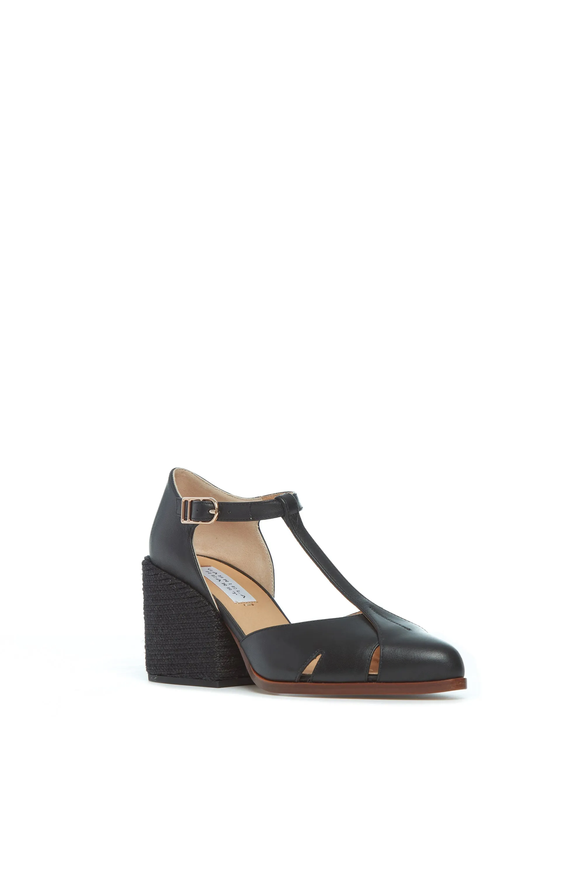 Ivy T-Strap Heel in Black Leather