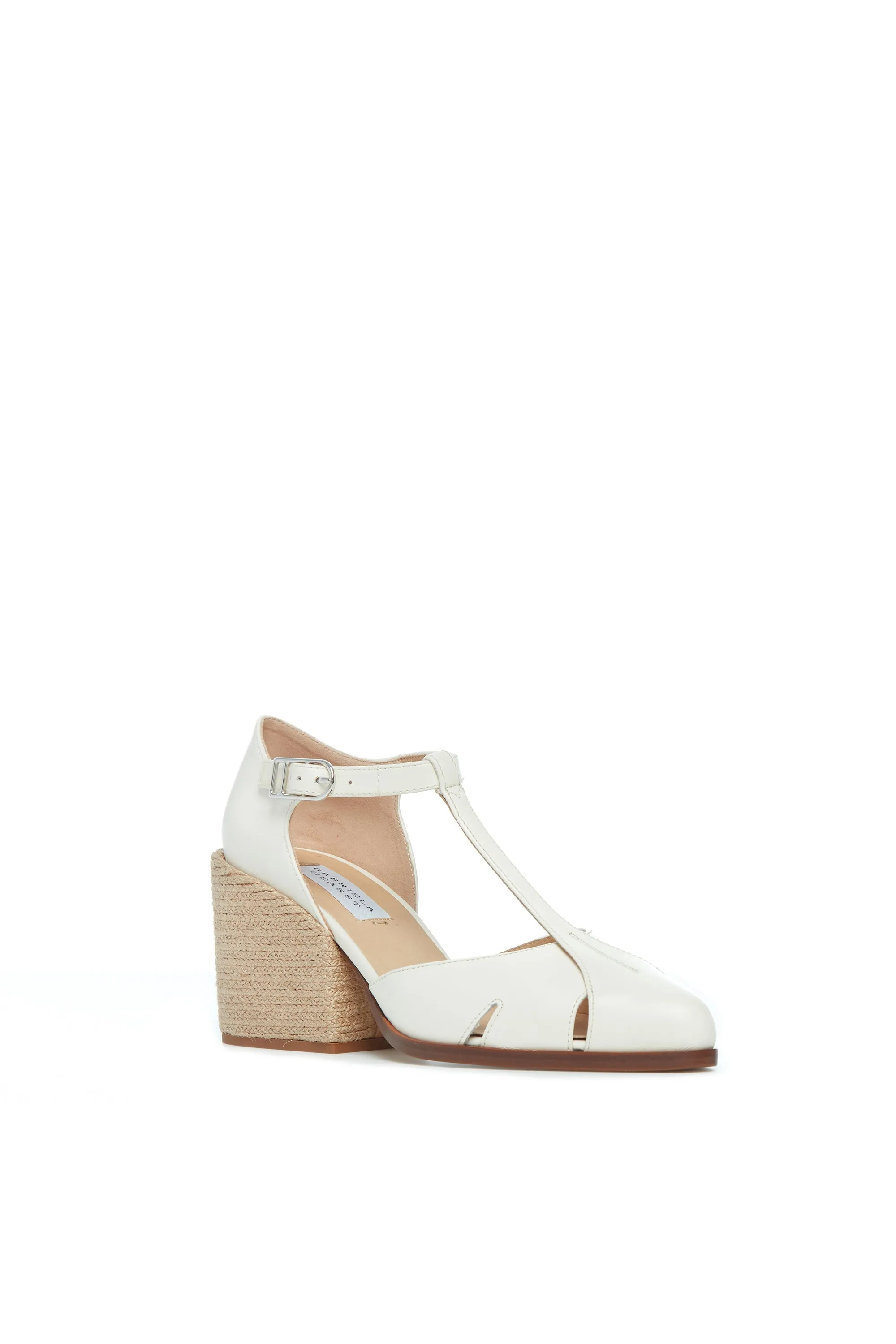 Ivy T-Strap Heel in Cream Leather