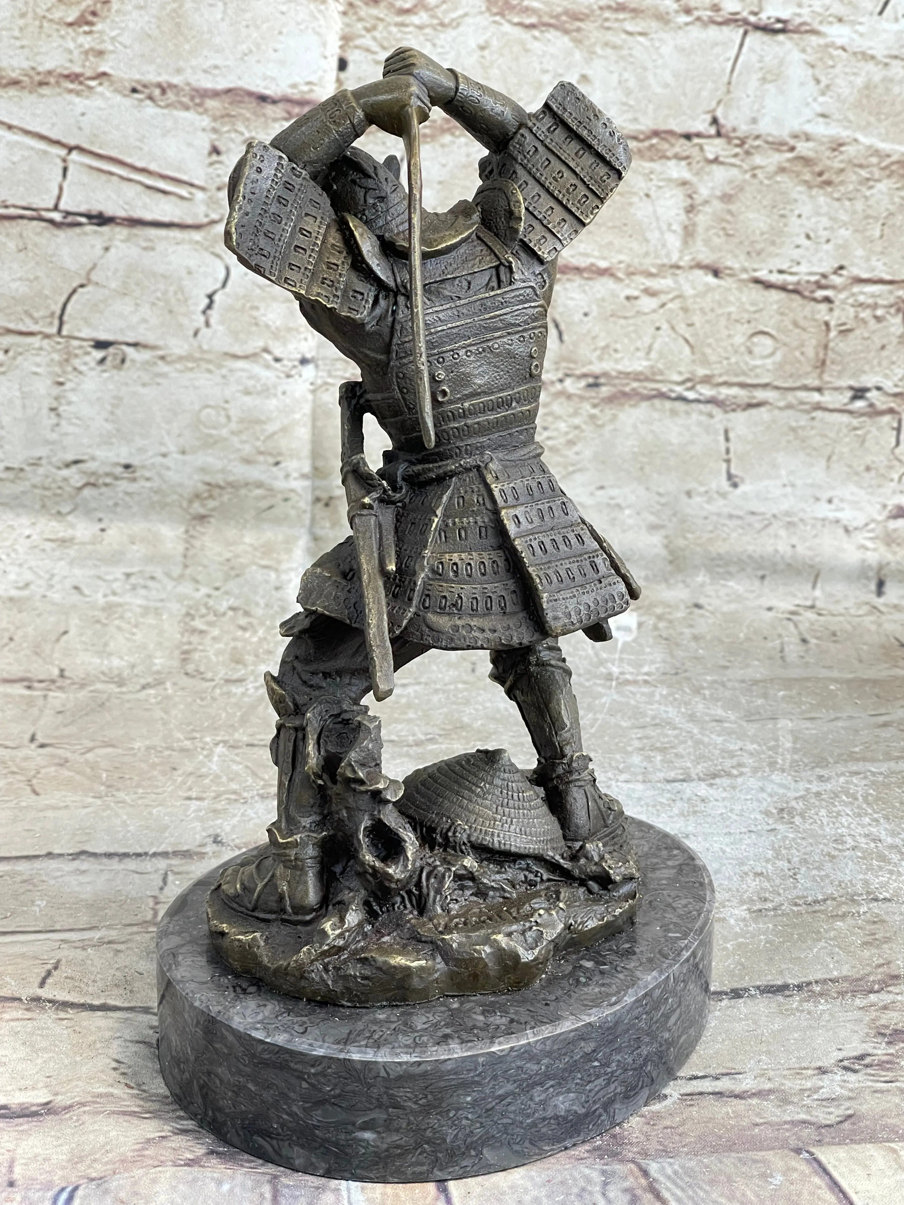 Japanese Samurai Warrior Swinging Katana Sword Bronze Statue Sculpture Figure Kamiko 10" x 6"