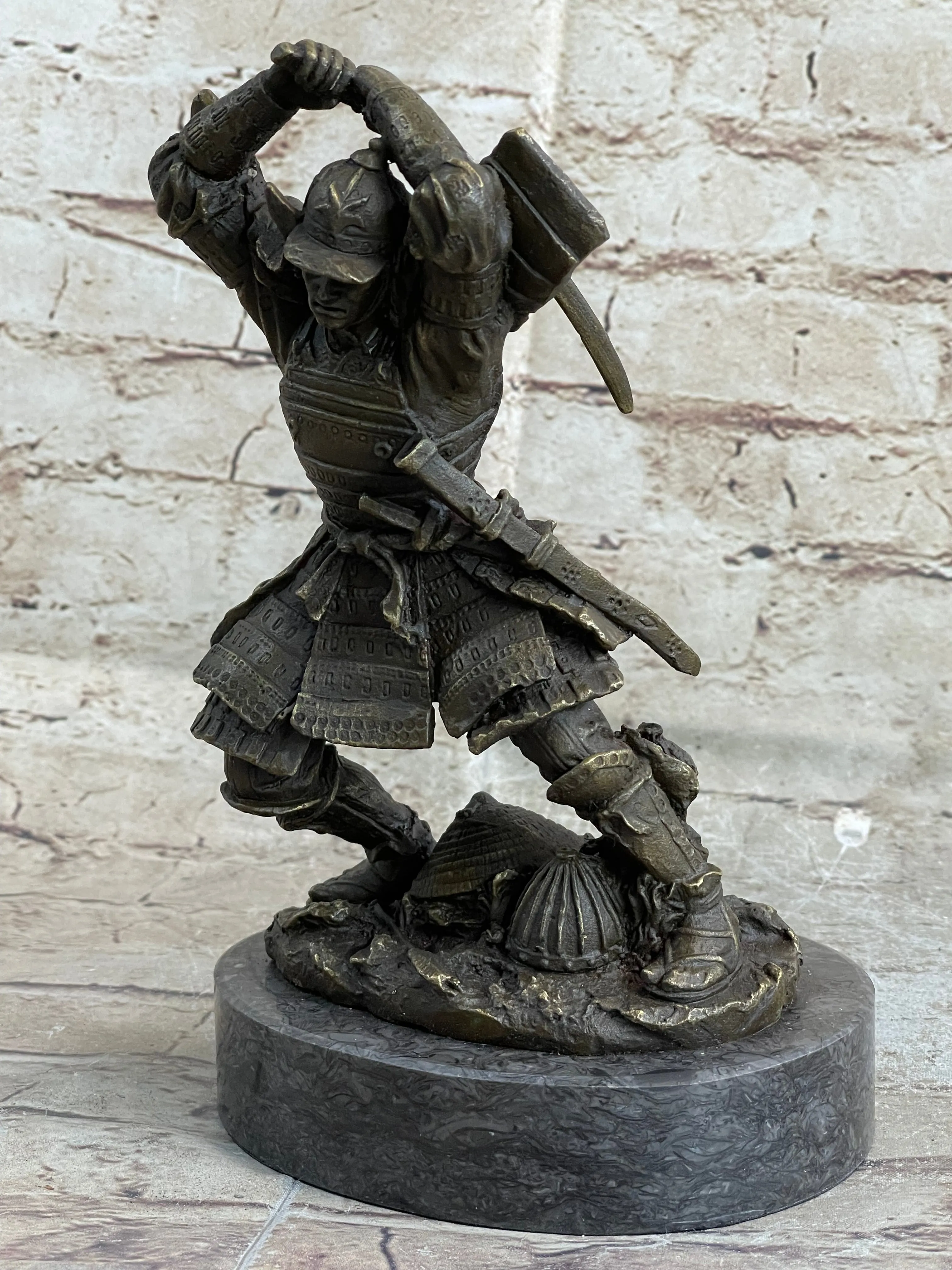 Japanese Samurai Warrior Swinging Katana Sword Bronze Statue Sculpture Figure Kamiko 10" x 6"