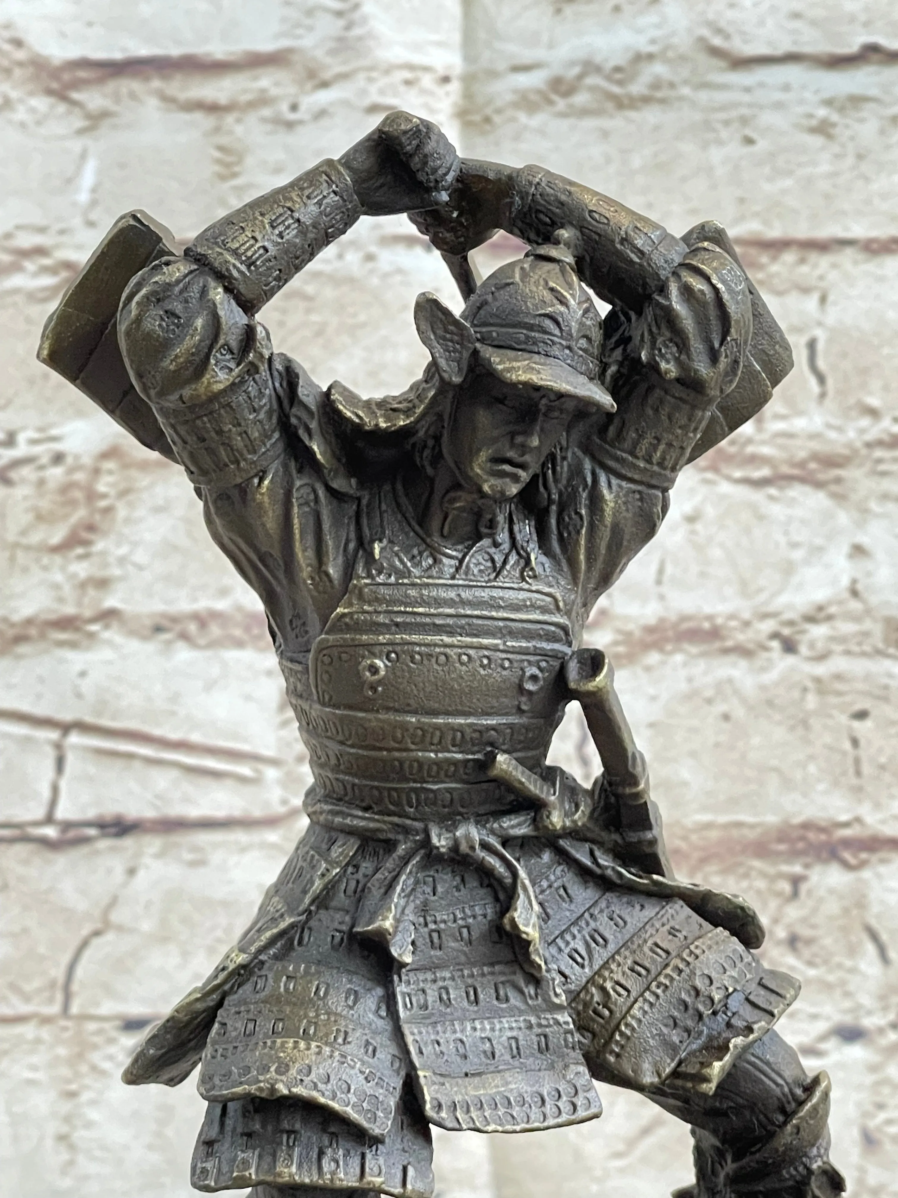 Japanese Samurai Warrior Swinging Katana Sword Bronze Statue Sculpture Figure Kamiko 10" x 6"