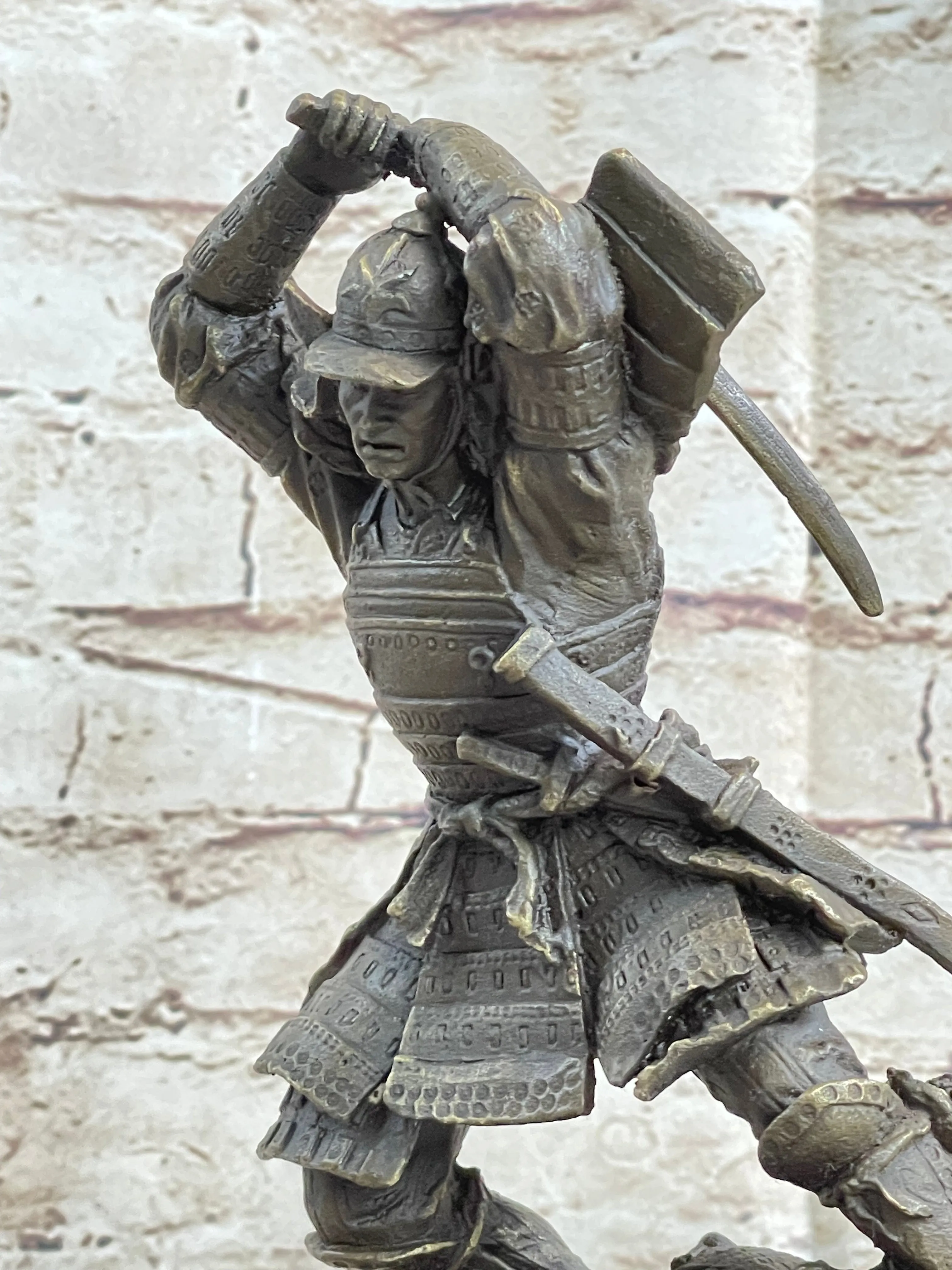 Japanese Samurai Warrior Swinging Katana Sword Bronze Statue Sculpture Figure Kamiko 10" x 6"