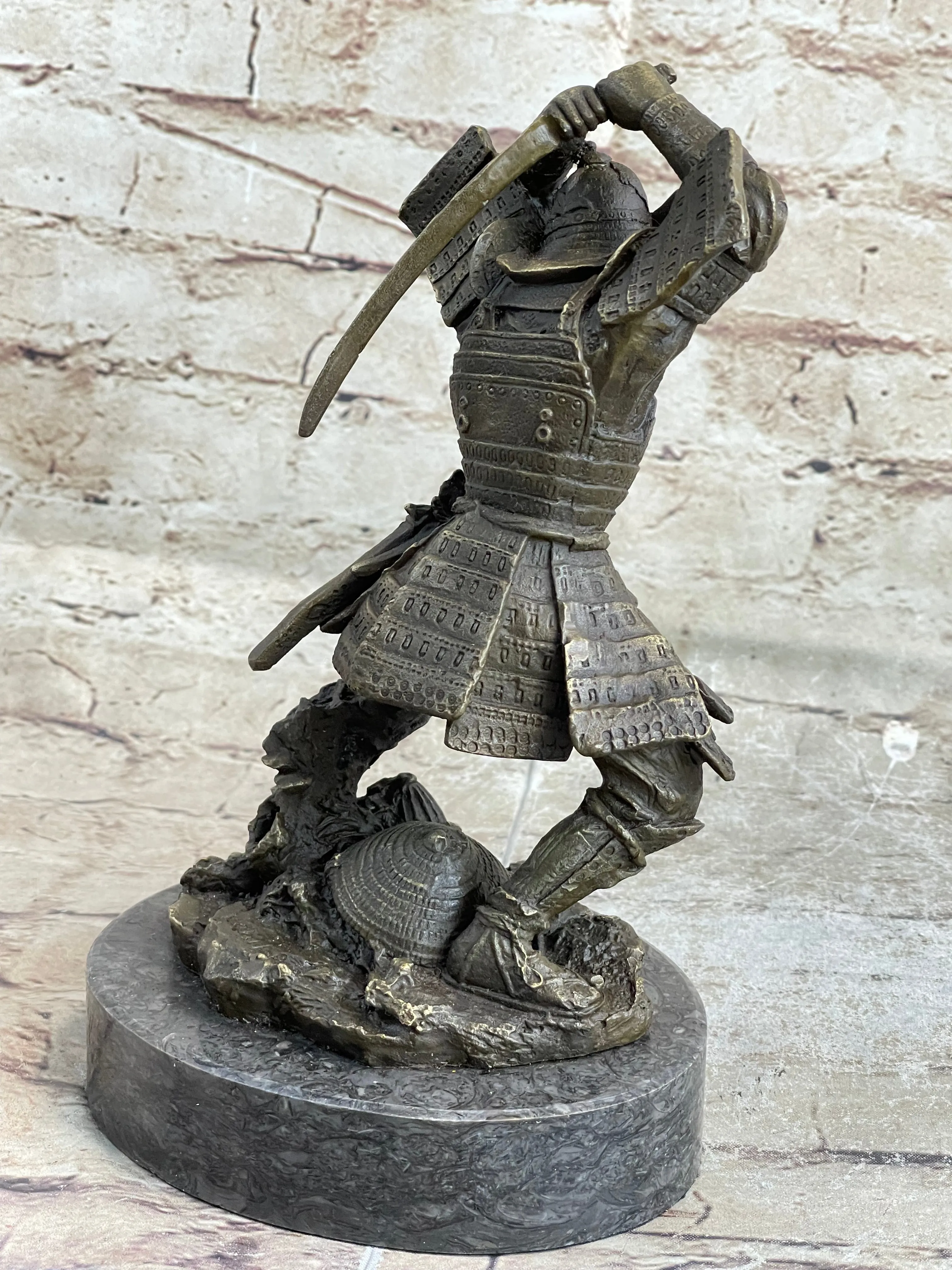 Japanese Samurai Warrior Swinging Katana Sword Bronze Statue Sculpture Figure Kamiko 10" x 6"