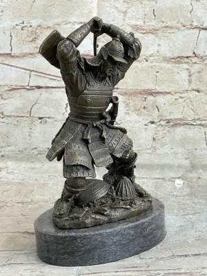 Japanese Samurai Warrior Swinging Katana Sword Bronze Statue Sculpture Figure Kamiko 10" x 6"