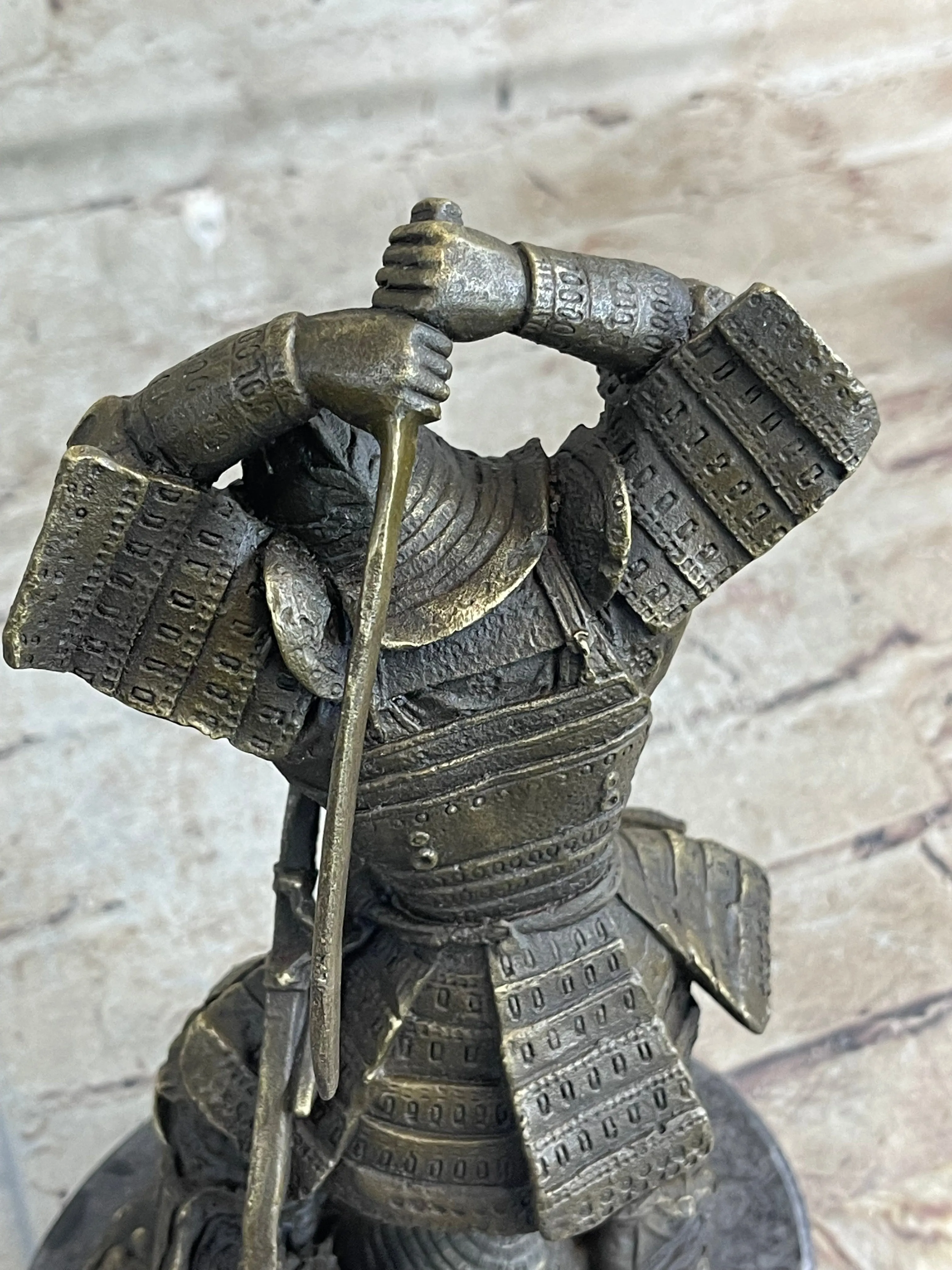 Japanese Samurai Warrior Swinging Katana Sword Bronze Statue Sculpture Figure Kamiko 10" x 6"