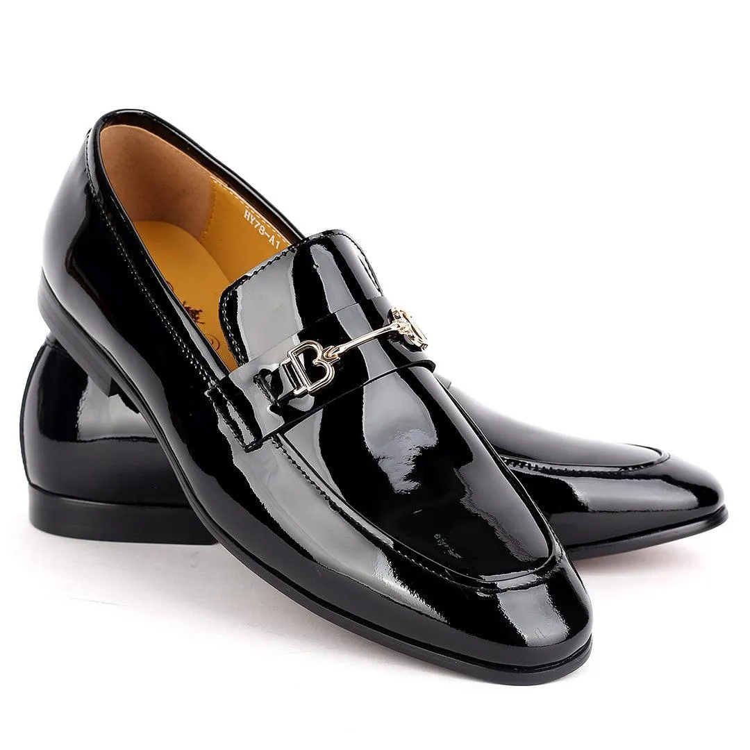 J.M Weston Glossy Black Royal Shoe With  Gold Logo Design