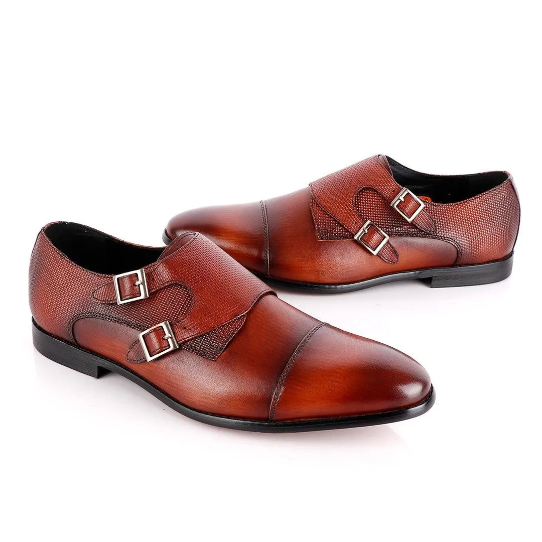 John Foster Double Croc Monk-Strap Brown Leather Shoe