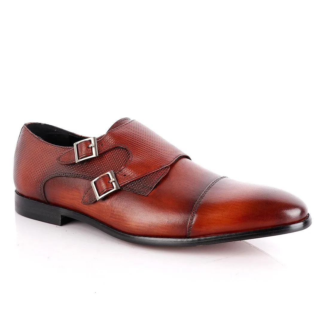 John Foster Double Croc Monk-Strap Brown Leather Shoe