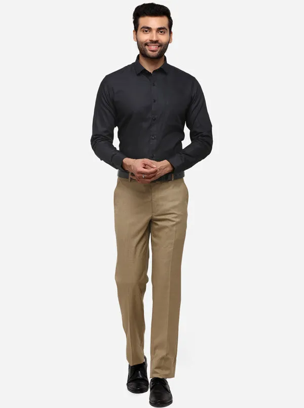 Khaki Solid Classic Fit Formal Trouser | Greenfibre