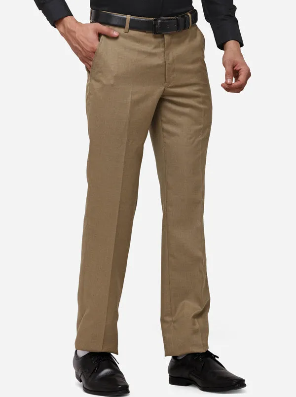 Khaki Solid Classic Fit Formal Trouser | Greenfibre