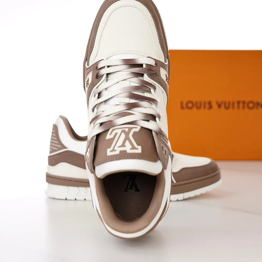 LUV Brown and White Trainer Sneakers-087