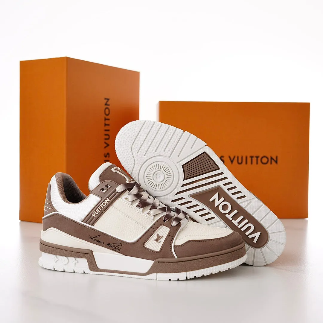 LUV Brown and White Trainer Sneakers-087