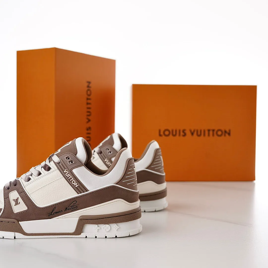 LUV Brown and White Trainer Sneakers-087