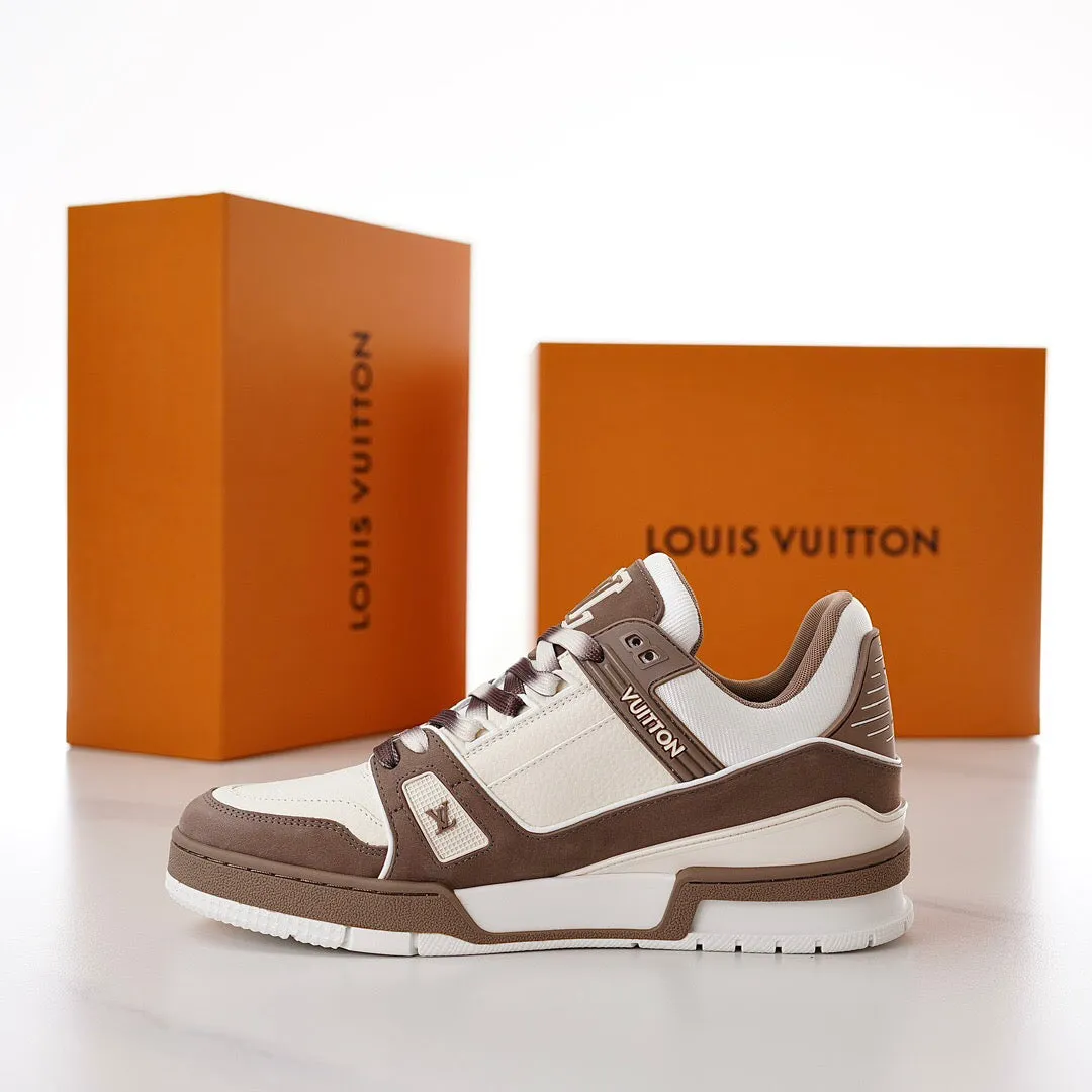 LUV Brown and White Trainer Sneakers-087