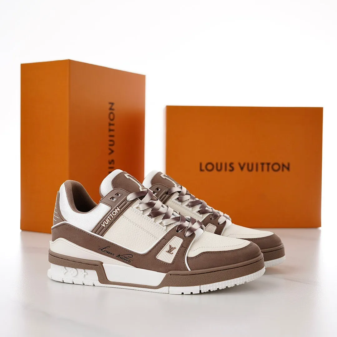 LUV Brown and White Trainer Sneakers-087