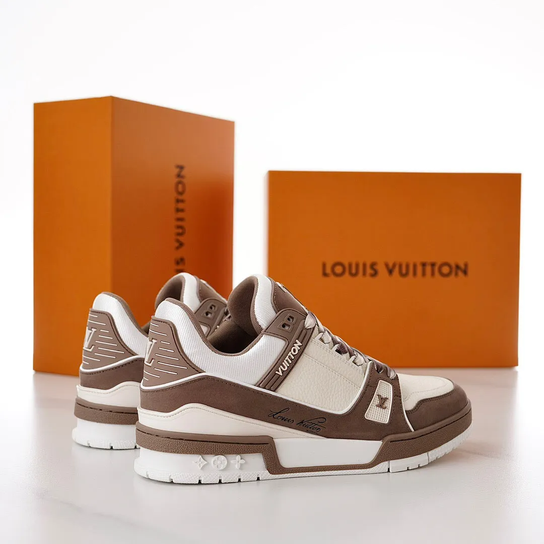 LUV Brown and White Trainer Sneakers-087