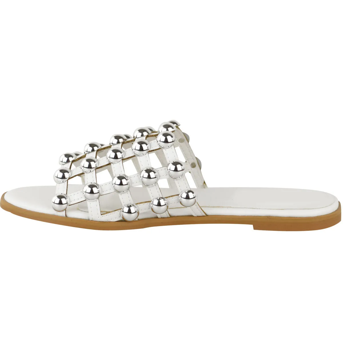 MADISON STUDDED CAGED WHITE SLIDERS