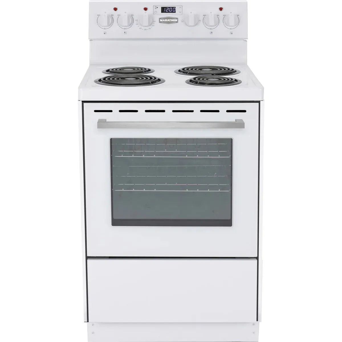 Marathon MER241W-1 24" White Electric Coil Range with Clock 