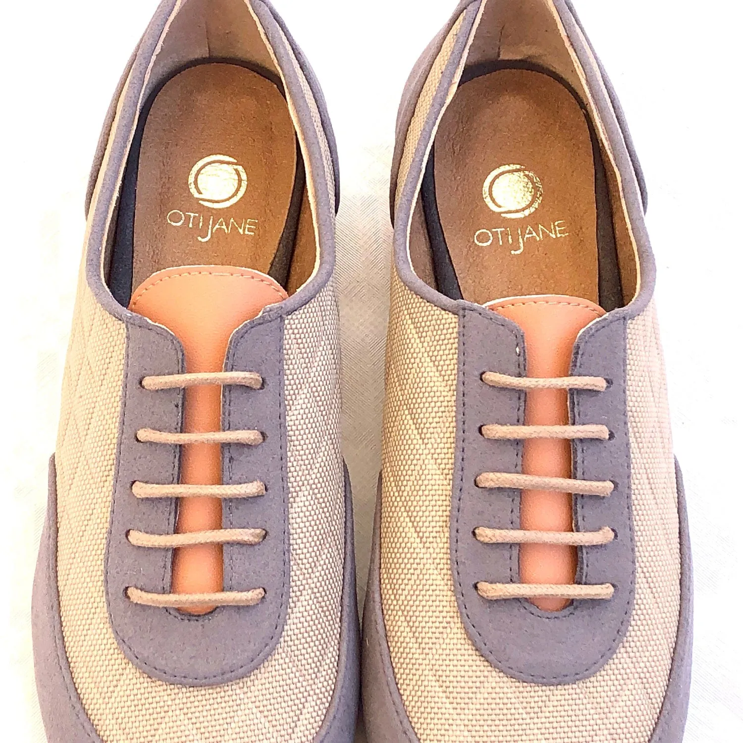 Maty Vegan Corn Leather & Recycled Quilting Lace Up Flats | Stone