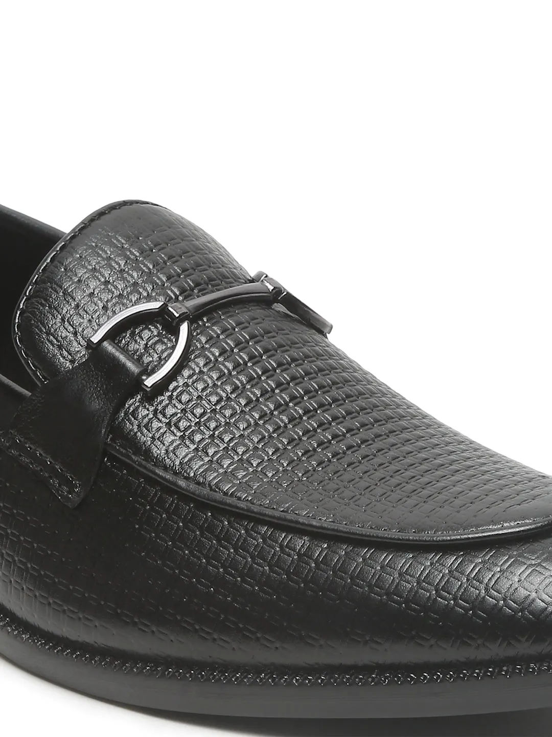 Men's Black Patterned Leather Moccasins with buckle